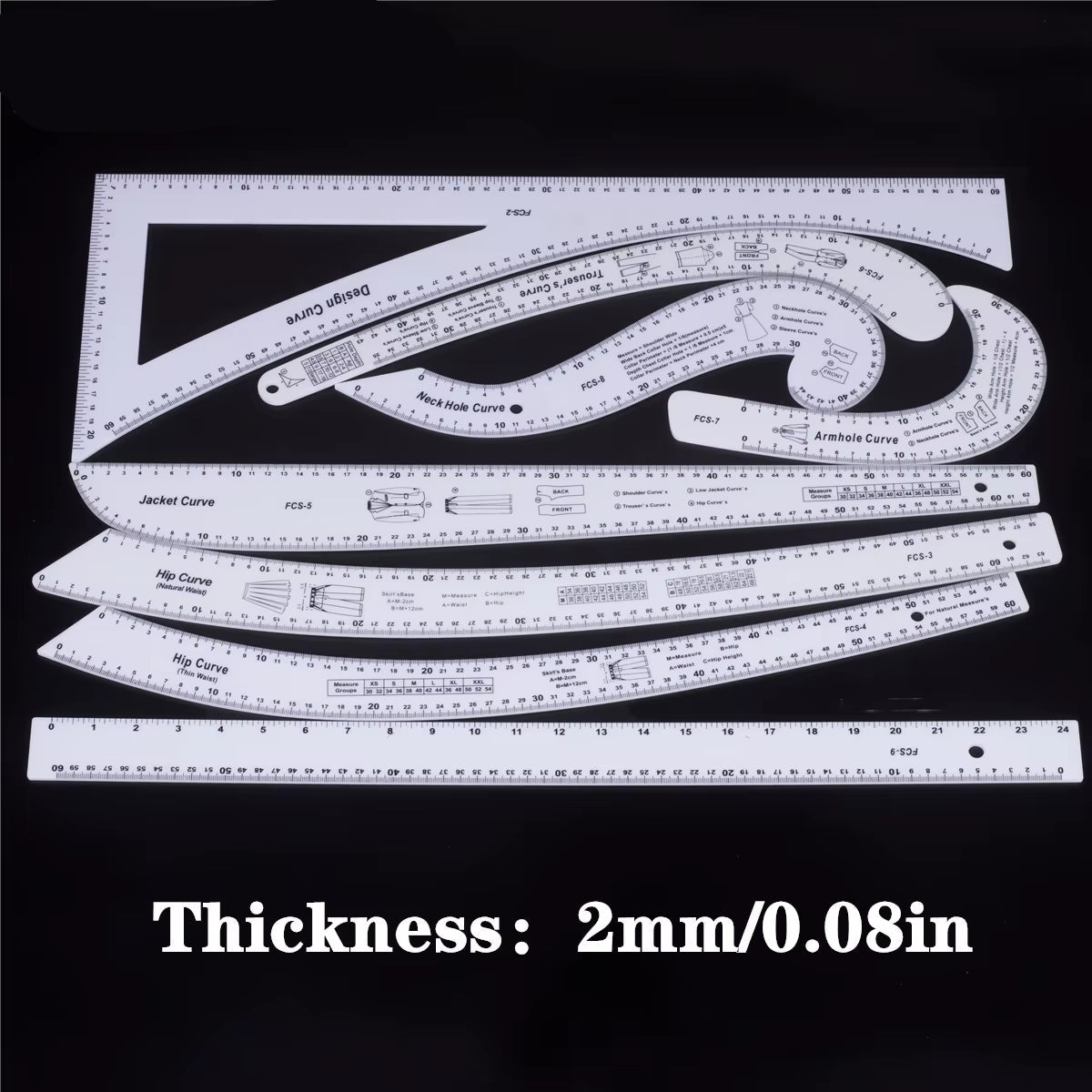 Patterness – 8PCS Acrylic French Curve Ruler Set