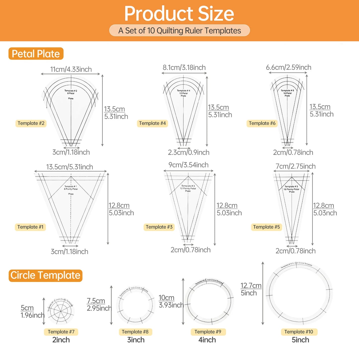 Petalique – 10PCS Acrylic Quilting Template & Ruler Set