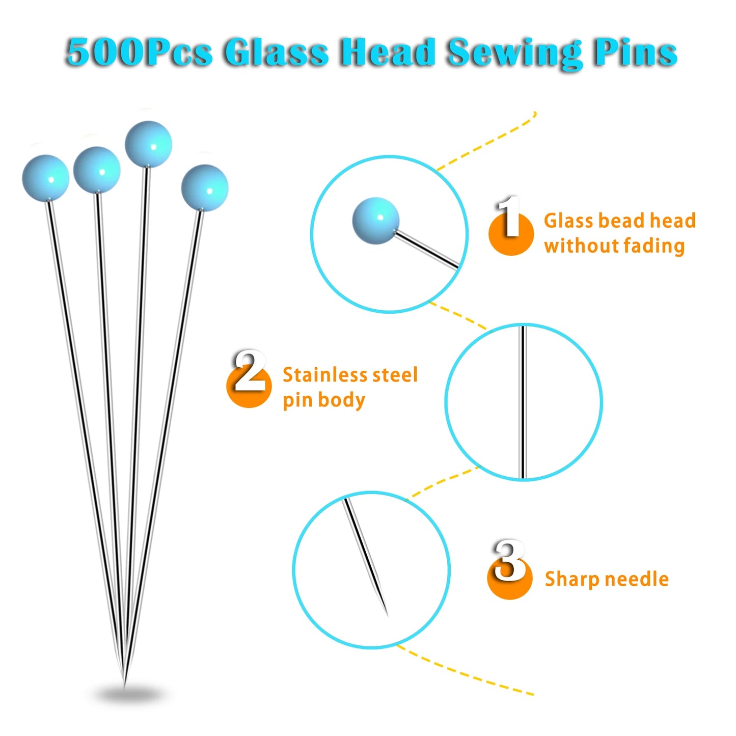 Pinvara – 500 PCS Stainless Steel Sewing Pins Set