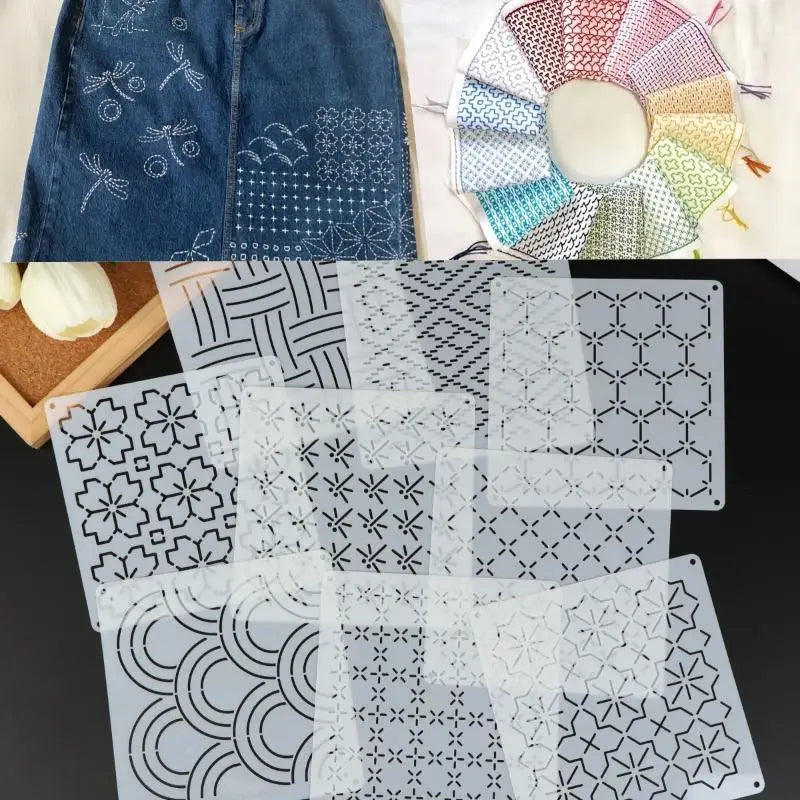 StitchGeomia –  Reusable Sashiko & Embroidery Stencil Set