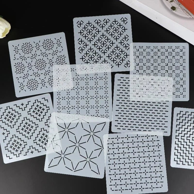 StitchGeomia –  Reusable Sashiko & Embroidery Stencil Set