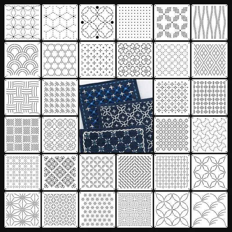 StitchGeomia –  Reusable Sashiko & Embroidery Stencil Set