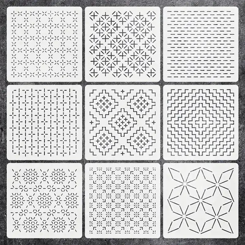 StitchGeomia –  Reusable Sashiko & Embroidery Stencil Set