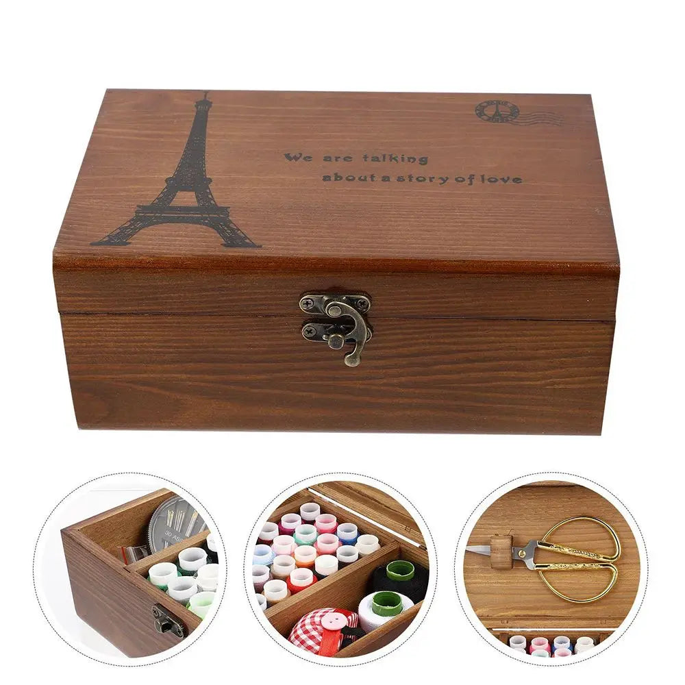 SewTreasures – Vintage Wooden Sewing Storage Box