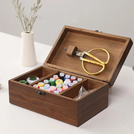 SewTreasures – Vintage Wooden Sewing Storage Box