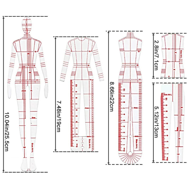 StitchFashion – 4 Piece Fashion Illustration Ruler Set