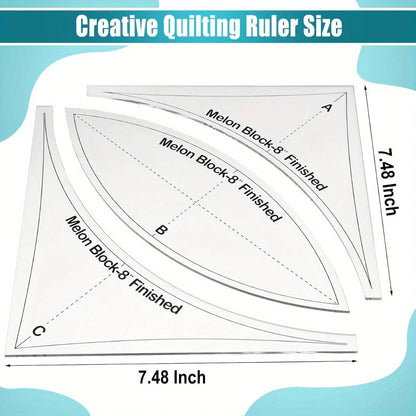 Quiltz – 3pcs Acrylic Quilting Ruler and Template Set