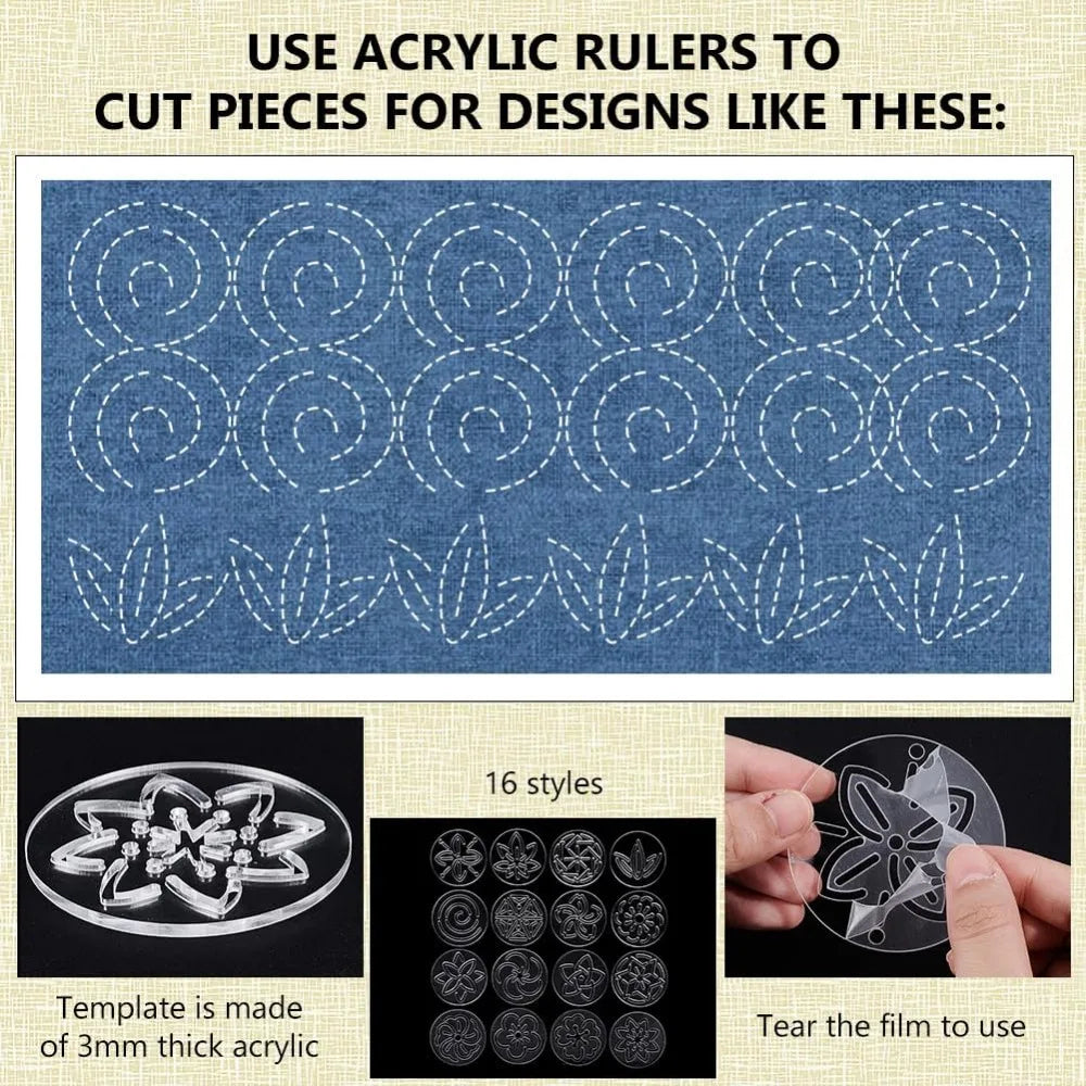 Florisashi – 16 Piece Acrylic Sashiko Flower Stencil Set