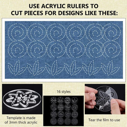 Florisashi – 16 Piece Acrylic Sashiko Flower Stencil Set