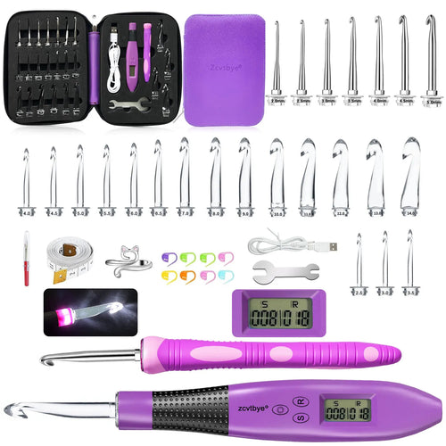 GlowWeave – 24pcs LED Crochet Hook Set with Stitch Counter