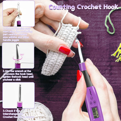 GlowWeave – 24pcs LED Crochet Hook Set with Stitch Counter