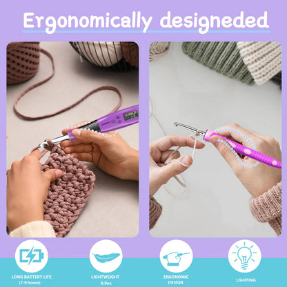 GlowWeave – 24pcs LED Crochet Hook Set with Stitch Counter