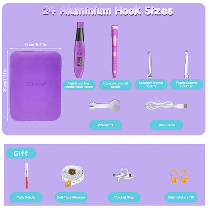 GlowWeave – 24pcs LED Crochet Hook Set with Stitch Counter