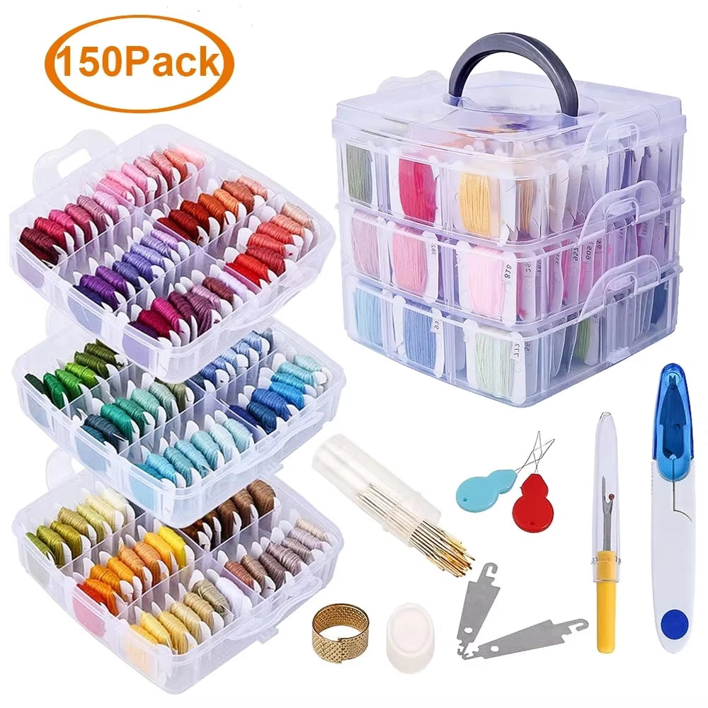 StitchSpectrum – 150 Color Embroidery Floss Kit with 3