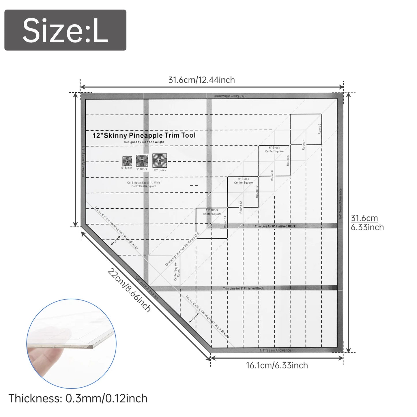 PineAlign – Acrylic Pineapple Quilt Guide Template Ruler
