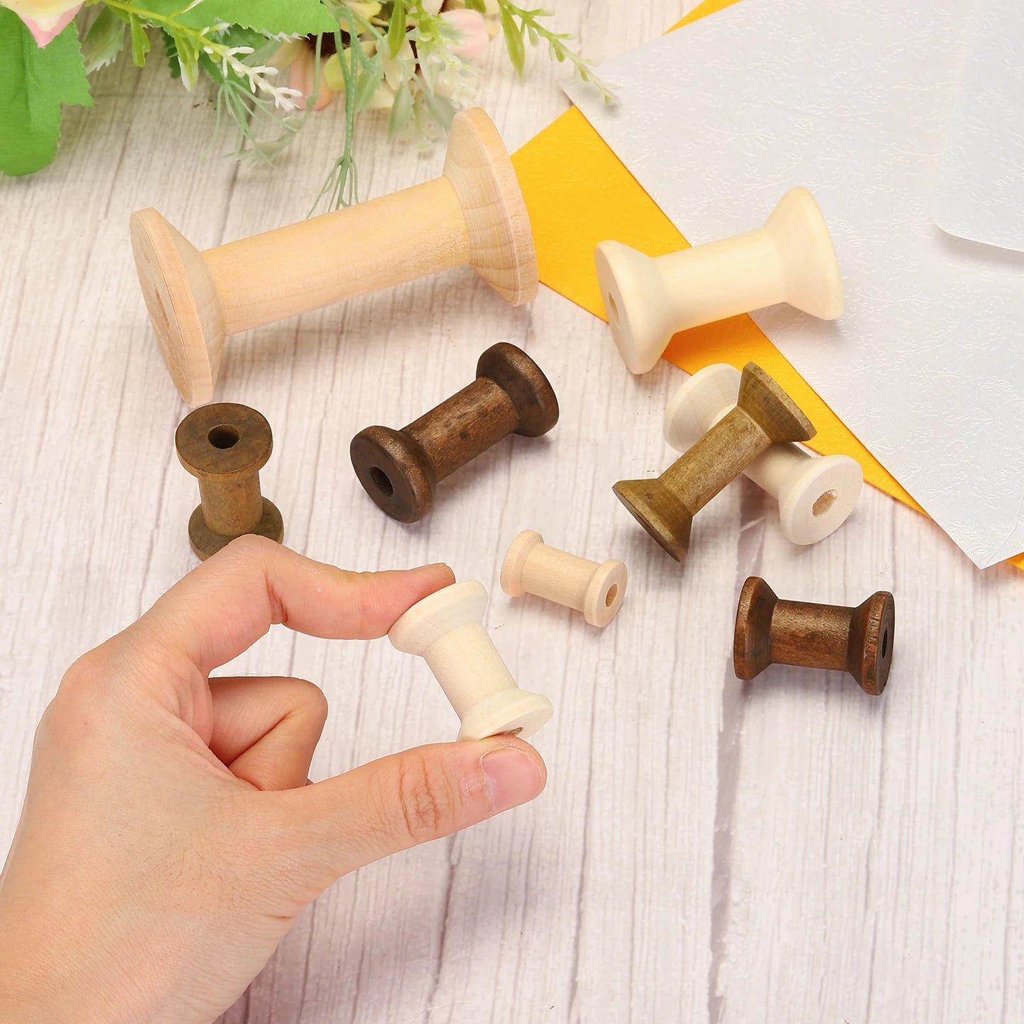 SpoolNatur – 10-Piece Unfinished Wooden Sewing Spool Set