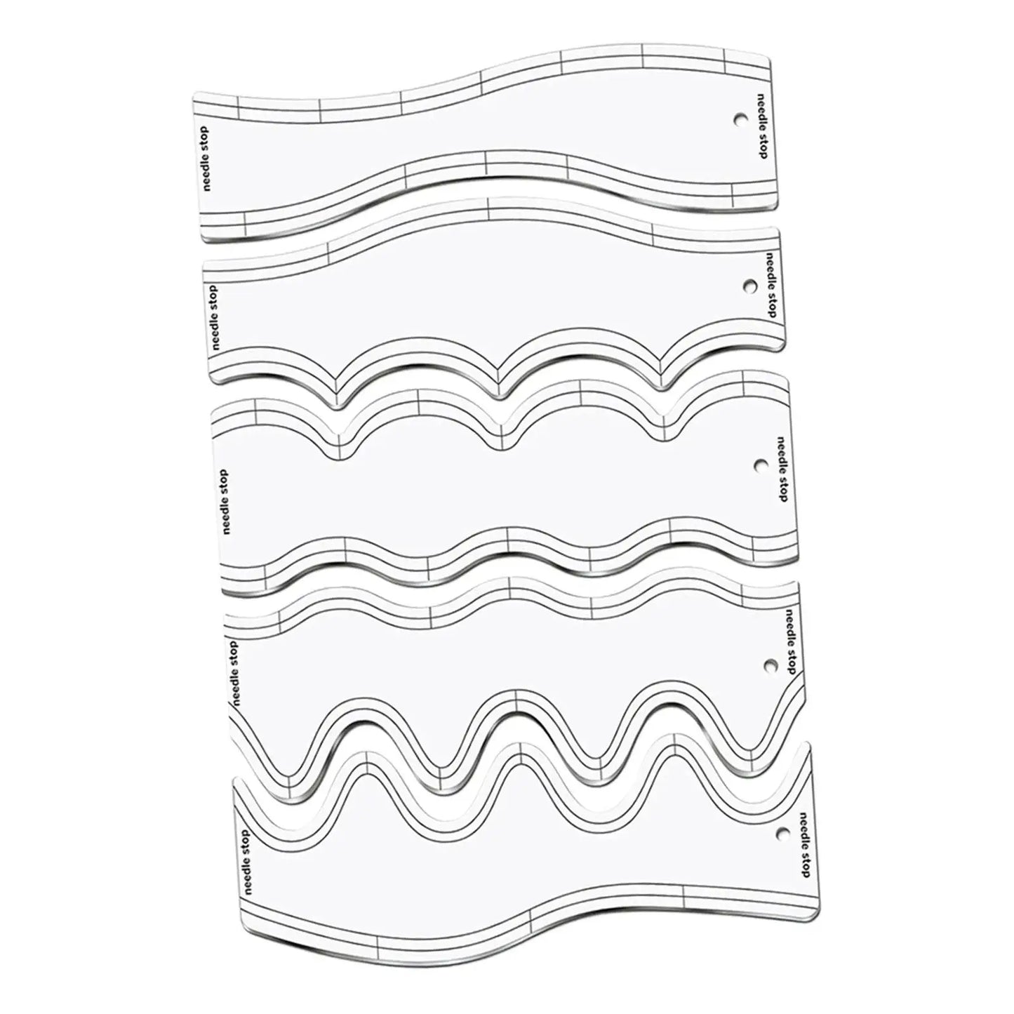 QuiltFlowra – 5-Piece Acrylic Wave Quilting Ruler Set