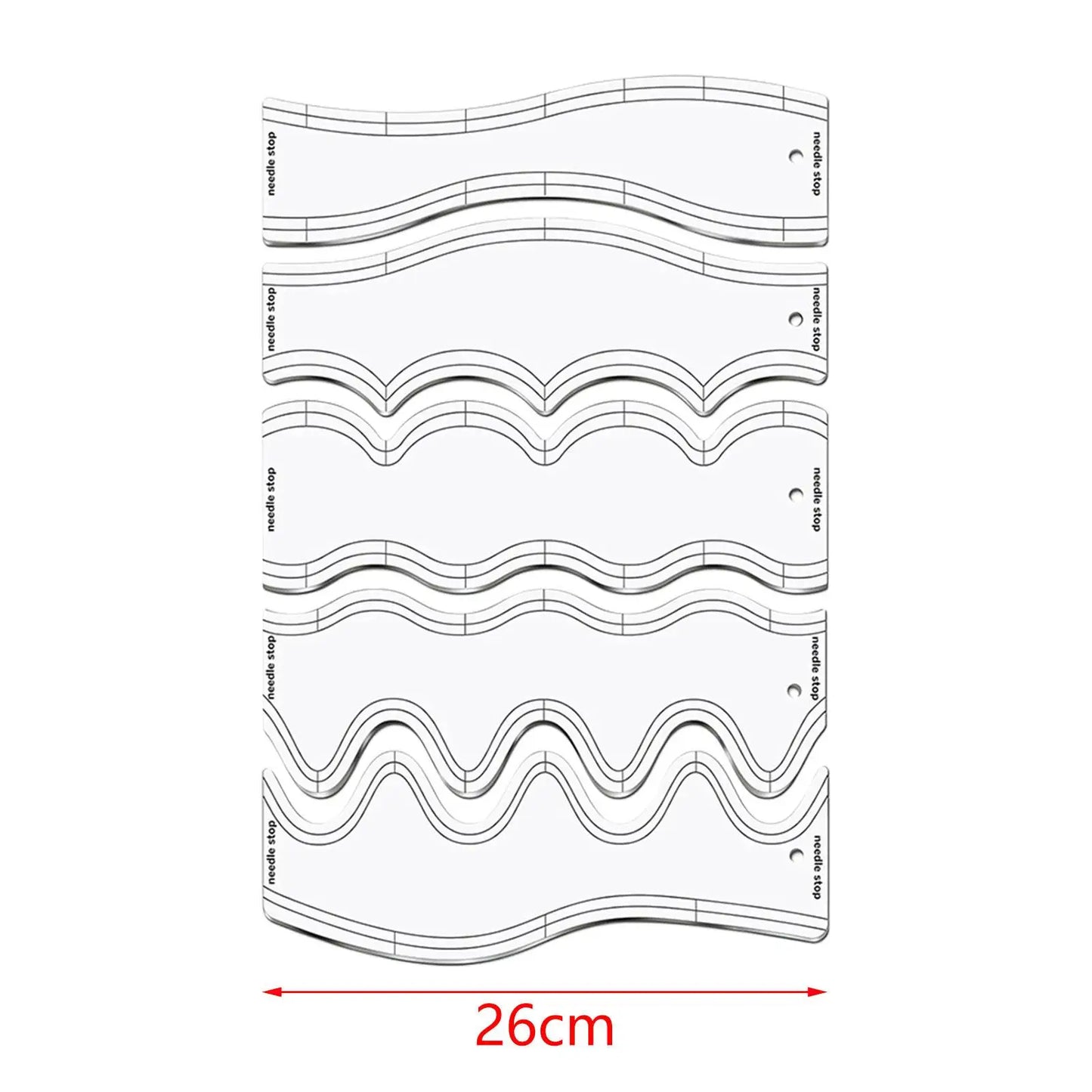 QuiltFlowra – 5-Piece Acrylic Wave Quilting Ruler Set